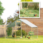 Recinto per Galline da 6m² per 6-8 Animali con Tetto Impermeabile, Mangiatoia e Posatoio, 3x2x1,9m, Argento - immagine 3