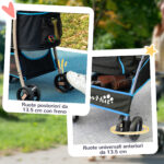 Passeggino per Cani Convertibile con 2 Guinzagli e Cuscino, in Acciaio e Poliestere, 82x49,5x98 cm, Azzurro e Nero - immagine 7