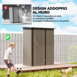 Capanno Porta Attrezzi in Metallo con Tetto Inclinato e Porta Bloccabile, 142x86x189 cm, Marrone - immagine 6