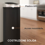 Pattumiera Automatica con Sensore a Infrarossi e Capacità 50L, Acciaio Inox e Plastica, Nero, 30,5x30,5x81,5cm - immagine 7