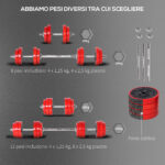 Set 2 in 1 Bilanciere e Manubri Pesi da 20kg, Dischi con Rivestimento in Plastica Antigraffio, Rosso e Nero - immagine 8