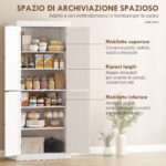 Mobile Cucina Alto con 6 Ripiani Regolabili e 2 Ante in Legno, 76x40,5x184 cm, Bianco - immagine 4