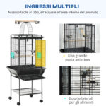 Gabbia per Pappagallini con 2 Posatoi e Scala ad Arco, in Acciaio, 62,5x62,5x156 cm, Grigia - immagine 6