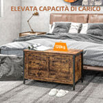 Cassapanca in Legno da 95L Stile Industriale con Coperchio e Cerniera di Sicurezza, 80x40x49cm, Marrone - immagine 7