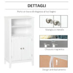 Mobile Bagno con Mensole Regolabili e Armadietto 2 Ante, Mobiletto Bagno Multiuso in Legno, Bianco, 50x30x93cm - immagine 6
