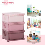 Cassettiera in Plastica Colorata per Cameretta con 3 Cassetti, Arredamento Casa e Asilo 37x37x56,5cm Rosa - immagine 7