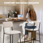 Set 2 Sgabelli da Bar con Schienale Alto, Poggiapiedi e Rivestimento in Ciniglia, Crema - immagine 5