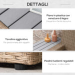 Set da Giardino 4 Pezzi in Rattan, Divano Angolare con Cuscini e Tavolini, Nero e Marrone chiaro - immagine 6