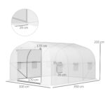 Serra a Tunnel per Giardino con 6 Finestre e Porta a Rullo, in Acciaio e PE, 3,5x3x2 m, Bianco - immagine 3