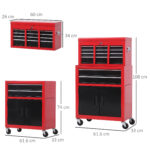 Carrello Porta Attrezzi 2 in 1 con Cassetta Superiore e Armadietto Inferiore, in Metallo, 61,6x33x108 cm, Rosso - immagine 3