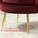 Poltrona a Conchiglia, Poltroncina Vintage, Poltroncina da Camera e Salotto, Design Elegante, con Schienale Alto, 76x67x74cm, Rosso Scuro - immagine 6
