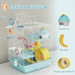 Gabbia per Criceti a 3 Livelli e 12 Tubi con Casetta, Rampa, e Accessori, in Metallo e Plastica, 34,5x27,5x41 cm, Grigio - immagine 5