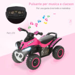 Mini Quad per Bambini 18-36 Mesi a Spinta Manuale con Musiche Integrate e Ampio Manubrio, Moto per Bambini in PP e Metallo, 67,5x38x44 cm, Rosa - immagine 4