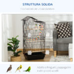 Gabbia per Uccelli con Scaletta, Altalena, Ciotole e Giochi, in Acciaio, PP e Legno, 46x36x1 cm, Nera - immagine 6
