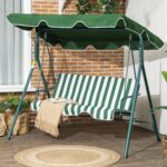 Dondolo da Giardino 3 Posti in Acciaio e Teslin con Tetto Parasole, 172x110x153 cm, Bianco e Verde - immagine 2