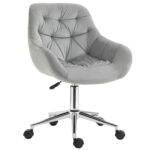 Sedia da Ufficio Ergonomica Girevole con Altezza Regolabile e Ruote, Rivestimento in Velluto, 59x58x80-90cm, Grigio