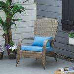 Sedia da Giardino Adironrack con Braccioli, in Rattan e Acciaio, 64x80x90 cm, Marrone e Blu - immagine 2