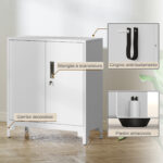 Mobile da Ufficio Portadocumenti con 3 Ripiani, 2 Ante e Chiavi, 80x35x91 cm, Bianco - immagine 6