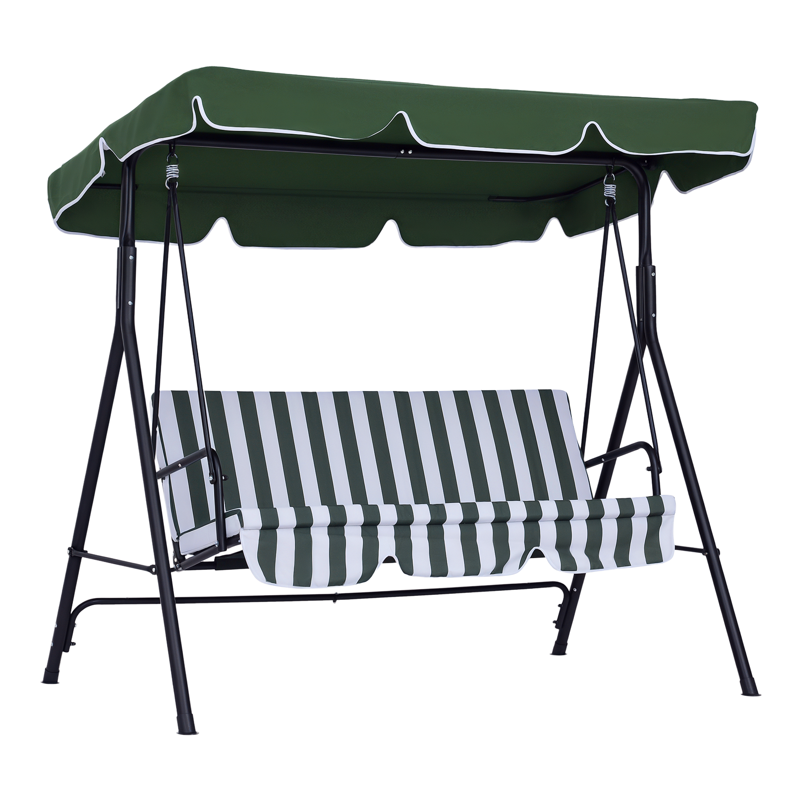 7nN5511971f75f1ac.png Dondolo da Giardino a 3 Posti con Tettuccio Inclinabile e Cuscini, 172x110x153 cm, Verde - immagine 1