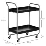 Carrello Portavivande a 2 Livelli con Maniglie e Ruote girevoli, Carrello Portaoggetti in Metallo per Cucina Soggiorno, 63x40,4x83,5cm, Nero - immagine 3