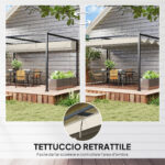 Pergola Gazebo da Esterno 3x2 m con Tettuccio Retrattile in Metallo e Poliestere, Crema e Grigio - immagine 4