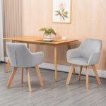 Set 2 Sedie per Sala da Pranzo Imbottite in Velluto con Braccioli e Gambe in Legno, Grigio - immagine 2