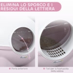 Lettiera per Gatti 4kg Max con Coperchio e Paletta Inclusa, 53x51x48 cm, Bianca e Rosa - immagine 4
