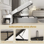 Letto Contenitore Matrimoniale 190x140 cm, Doghe in Legno, Pistone a Gas e Rivestimento in Tessuto, Grigio - immagine 5