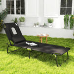 Sdraio Pieghevole Reclinabile su 4 Livelli con Foro per Lettura e Cuscino in Tessuto Oxford e Acciaio, 187x58x36 cm, Nero - immagine 2