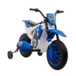 Moto da Cross Elettrica per Bambini da 3-5 Anni, Moto Elettrica per Bambini con Batteria 12V Ricaricabile e Rotelline Rimovibili, 106,5x51,5x68cm, Blu