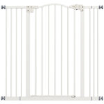 Cancelletto per Cani Estensibile con 4 Viti Regolabili, in Metallo e Plastica, 74-1x94 cm, Bianco