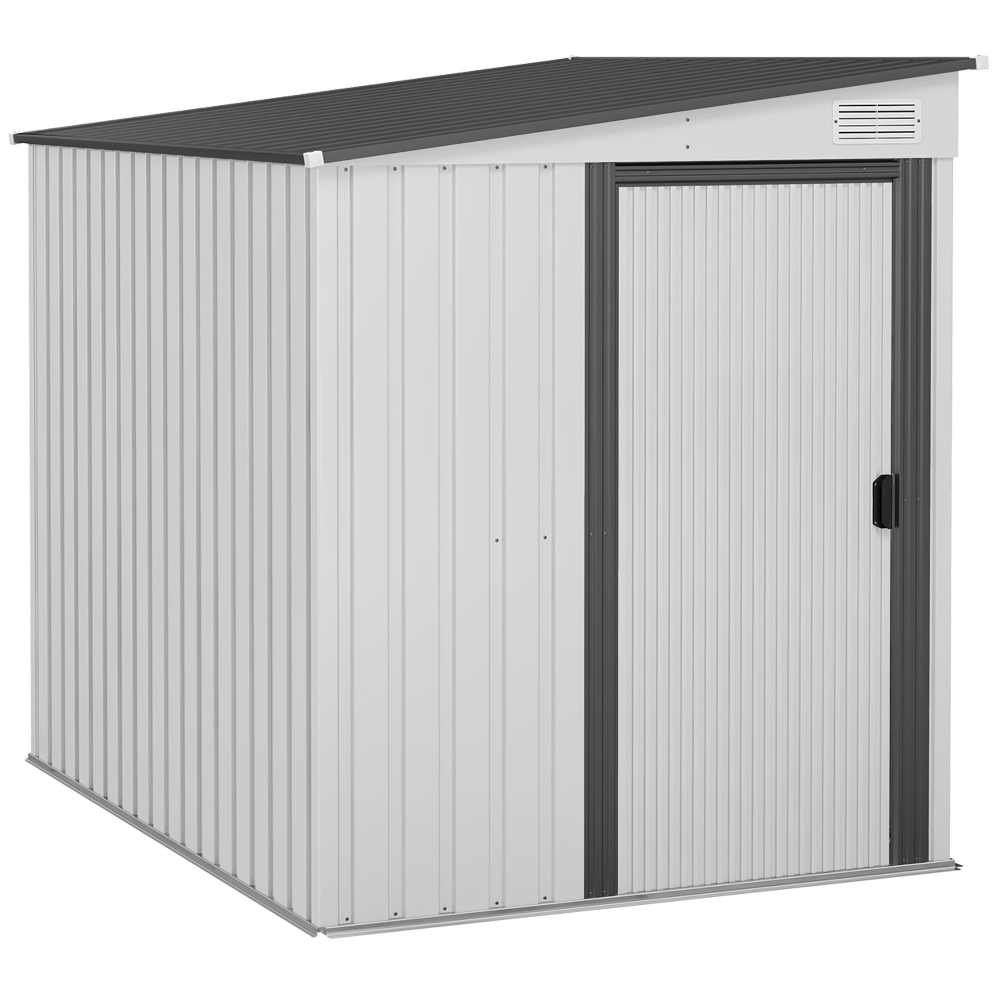 82L80619b44569edb.jpg Capanno Attrezzi in Metallo 1,5x2m con Base, Porta Scorrevole e Tetto Inclinato, Bianco - immagine 1