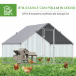 Pollaio da Giardino con Telaio Zincato, Copertura Impermeabile e Rete Esagonale, 3x2x2m, Argento - immagine 5