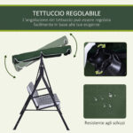 Dondolo da Giardino a 3 Posti con Tettuccio Inclinabile e Cuscini, 172x110x153 cm, Verde - immagine 4