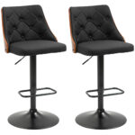 Set 2 Sgabelli Alti Girevoli da Cucina e Bar, Moderni ad Altezza Regolabile in Tessuto Traspirante, 47,5x50x93,5-116 cm | Aosom Italy