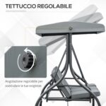 Dondolo da Giardino 3 Posti Convertibile in Lettino con Tettuccio Regolabile, Grigio Scuro - immagine 4