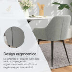 Set 2 Sedie da Pranzo Nordiche Imbottite con Braccioli Ricurvi in Tessuto Effetto Velluto, 54x57x80 cm, Grigio Scuro - immagine 7