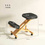Sedia Ergonomica Posturale con Inginocchiatoio, Altezza Regolabile e Rotelle in Legno, Nero - immagine 3