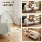 Divano Letto 3 Posti con Schienale Reclinabile e Rivestimento Effetto Velluto, 185x84x83 cm, Beige - immagine 5