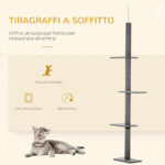 Albero Tiragraffi per Gatti a 4 Livelli con Altezza Regolabile, Grigio, 43x27x228-260cm - immagine 4