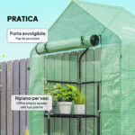 Serra da Giardino con 2 Mensole a 3 Livelli e Ingresso a Zip, in Acciaio e PE, 142x73x195 cm, Verde - immagine 5