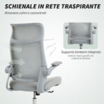 Sedia da Ufficio Ergonomica con Braccioli Regolabili, Schienale a Rete e Poggiatesta, Grigio - immagine 5