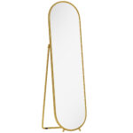 Specchio a Figura Intera da Terra con Supporto Pieghevole, Vetro e Metallo, 50x4x180 cm, Oro