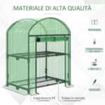 Mini Serra da Giardino con 2 Ripiani in Metallo e Copertura in PE, 69x49x92cm, Verde - immagine 4