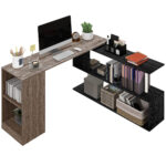 Scrivania Angolare Salvaspazio con Ripiano a S, in Legno, 140x120x78 cm, Grigio effetto Legno