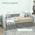Letto Divano 3 Posti con Lettino Estraibile Convertibile in Letto Matrimoniale,205x186x75 cm, Grigio Chiaro - immagine 6