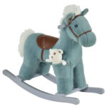 Cavallo a Dondolo per Bambini in Peluche e Legno con Suoni e Orsetto Incluso, per Bimbi da 18-36 Mesi, 65x26x55cm, Blu