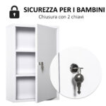 Armadietto Medicinali a 3 Livelli in Acciaio con 2 Chiavi e Montaggio a Parete, 40x18x60 cm, Bianco - immagine 4