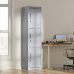 Armadio per Ufficio in Acciaio a 3 Porte Indipendenti con Serratura e 2 Chiavi, 45x38x180 cm, Grigio Chiaro - immagine 8