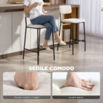 Set 2 Sgabelli da Bar con Schienale Alto, Poggiapiedi e Rivestimento in Ciniglia, Crema - immagine 4